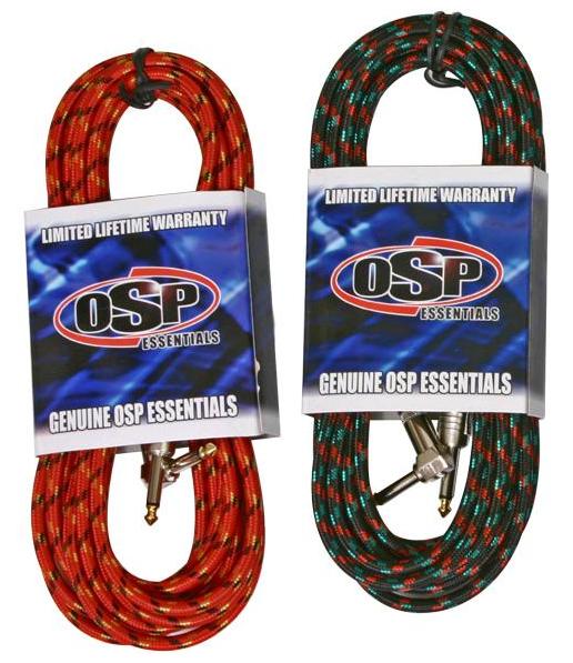2 Pack OSP 18' WOVEN GUITAR / INSTRUMENT CABLES